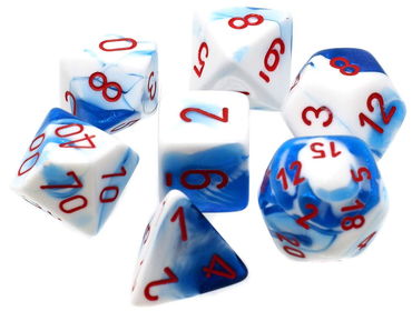 Chessex Gemini - Astral Blue-White/Red - 7 Dice Set