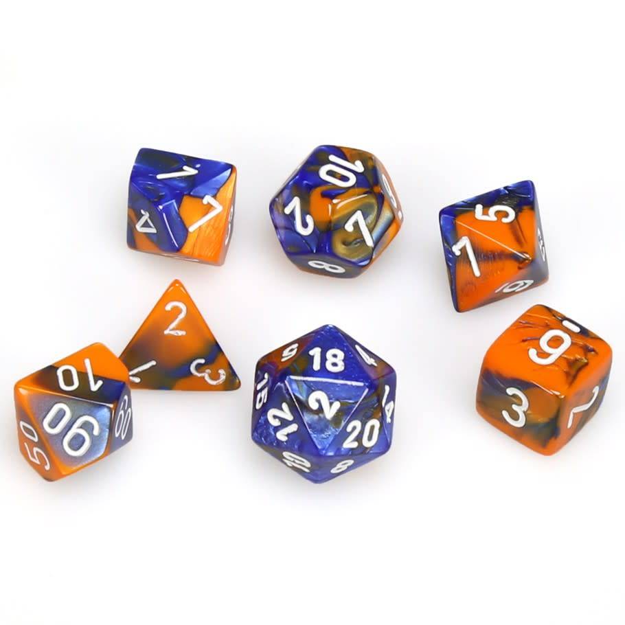 Image of Chessex Gemini - Blue-Orange/White - 7 Dice Set