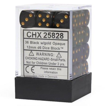Image of Chessex - Opaque - Black/Gold - 36 D6 Dice Block