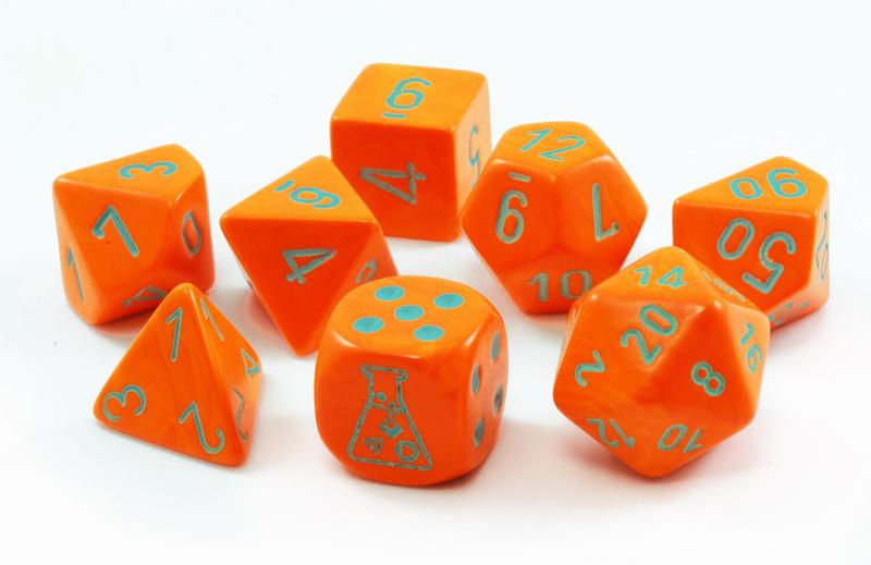 Image of Chessex Lab Dice - Orange/Turquoise Heavy - 7 Dice