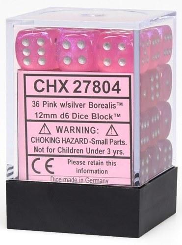 Chessex Borealis - Pink/Silver - 36 D6 Dice Block