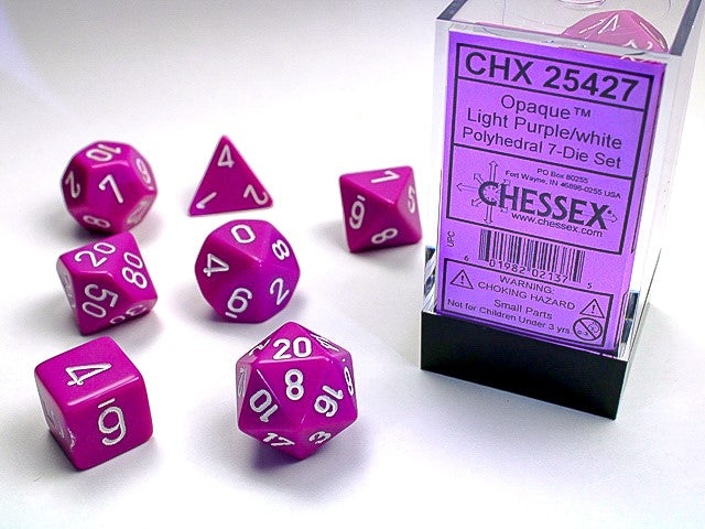 Image of Chessex Opaque - Light Purple/White - 7 Dice Set