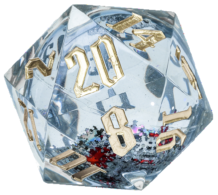 Image of 54mm D20 Snow Globe - Gold Ink/Silver Glitter