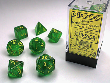 Chessex Borealis - Maple Green/Yellow - 7 Dice Set