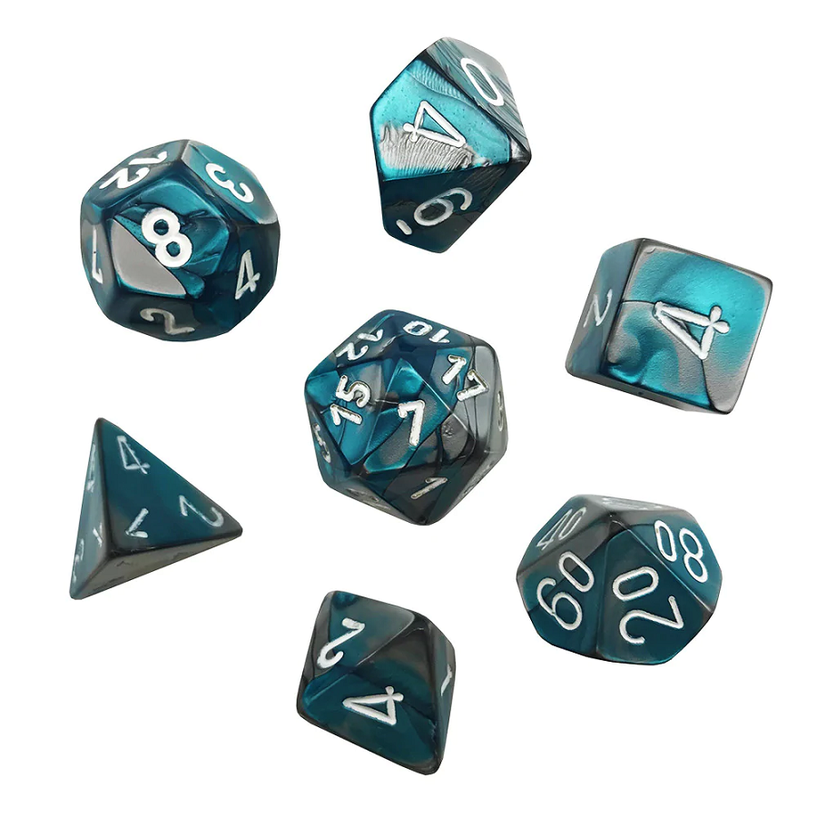 Image of Mini Gemini (Steel-Teal/White) - Mini Polyhedral 7-Die Set