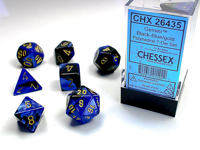 Image of Chessex Gemini - Black-Blue/Gold - 7 Dice Set