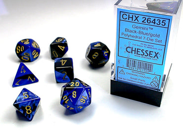Chessex Gemini - Black-Blue/Gold - 7 Dice Set