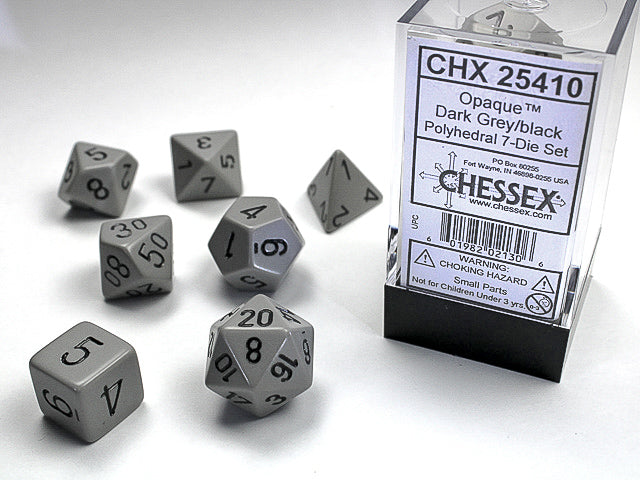 Image of Chessex Opaque - Dark Grey/Black - 7 Dice Set