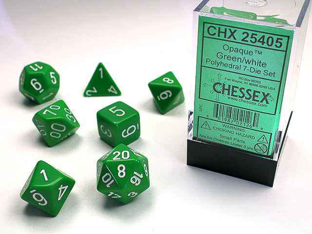 Chessex Opaque - Green/White - 7 Dice Set