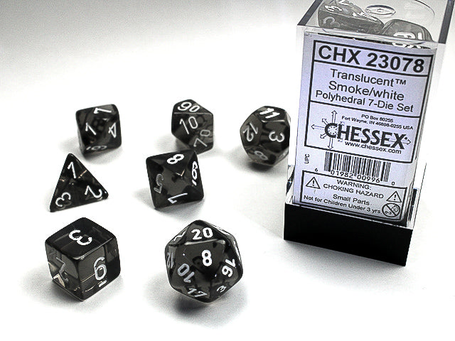 Image of Chessex Translucent - Smoke/White - 7 Dice