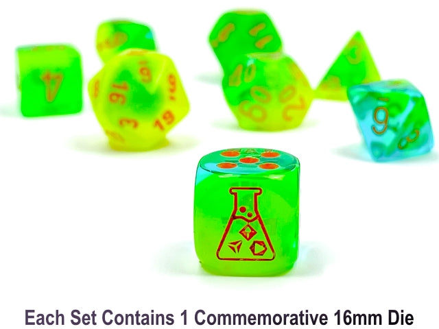 Image of Chessex Gemini Plasma - Green-Teal/Orange - 7 Dice