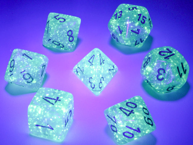 Chessex Borealis - Teal/White Luminary Effect - 7 Dice