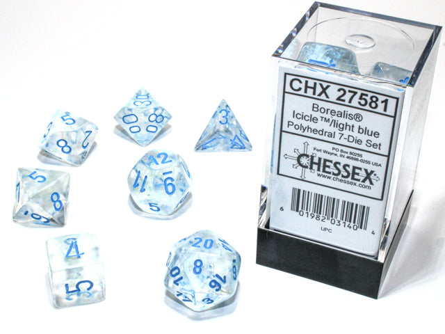 Image of Chessex Borealis - Icicle/Light Blue Luminary Effect - 7 Dice