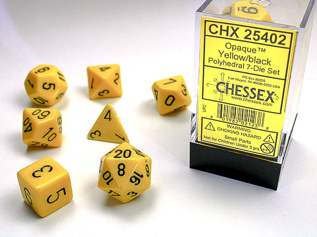 Chessex Opaque - Yellow w/Black - 7 Dice Set