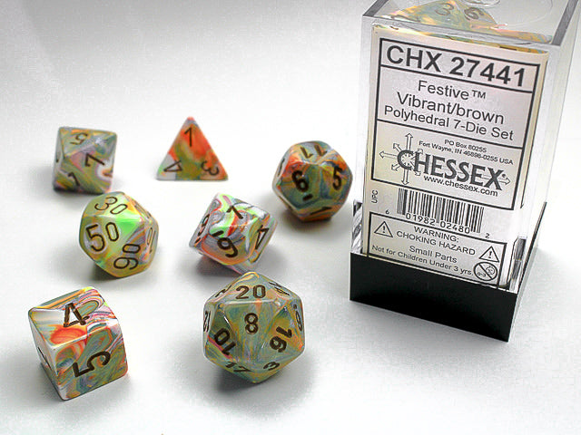 Image of Chessex Festive - Vibrant/Brown - 7 Dice Set