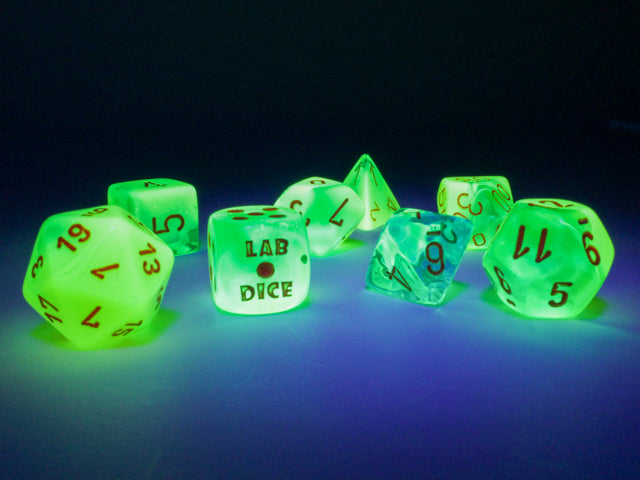Image of Chessex Gemini Plasma - Green-Teal/Orange - 7 Dice