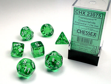 Chessex Translucent - Green/White - 7 Dice Set