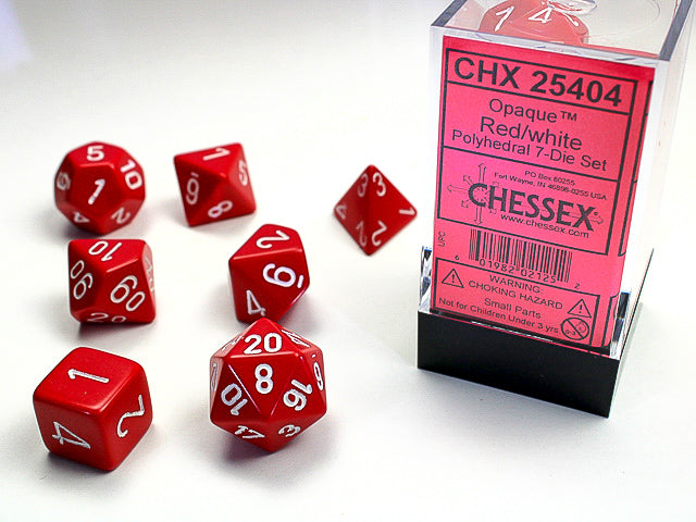 Image of Chessex Opaque - Red/White - 7 Dice Set