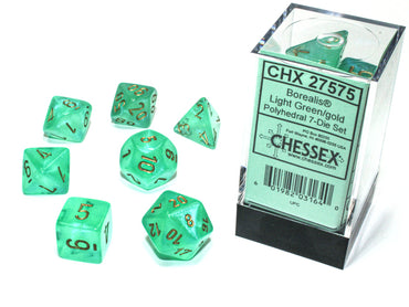 Chessex Borealis - Light Green/Gold Luminary Effect - 7 Dice