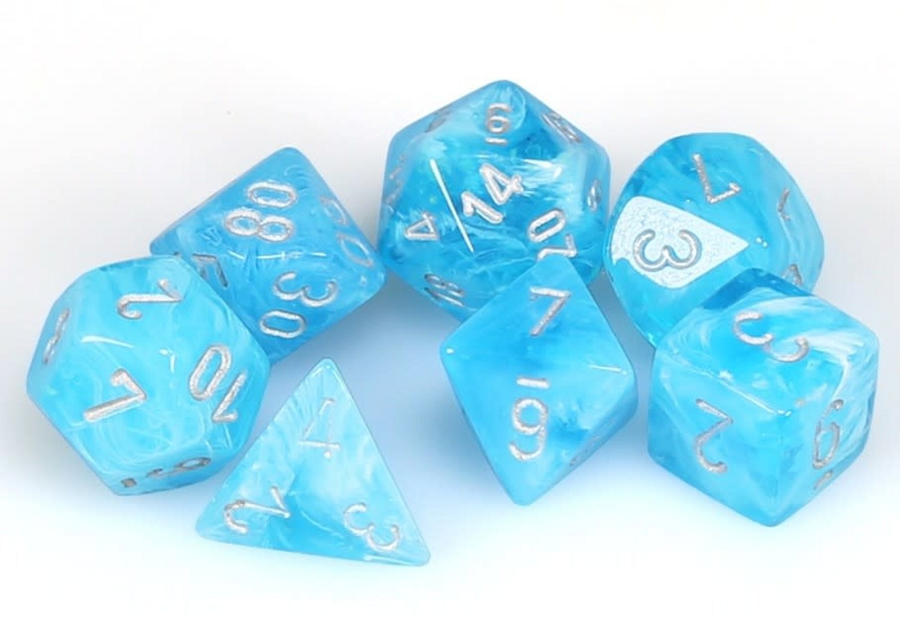 Image of Mini Luminary (Sky/Silver) - Mini Polyhedral 7-Die Set