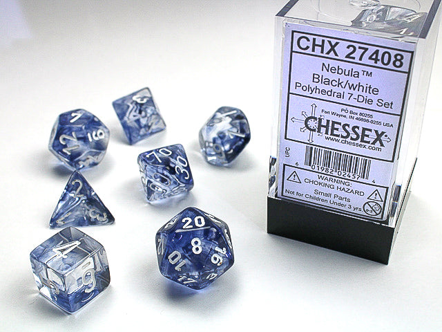 Image of Chessex - Nebula - Black/white - 7 Dice Set