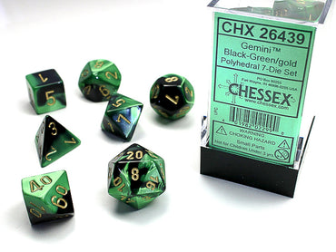 Chessex Gemini - Black-Green/Gold - 7 Dice