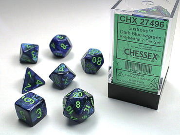 Chessex Lustrous - Dark Blue w/green - 7 Dice Set