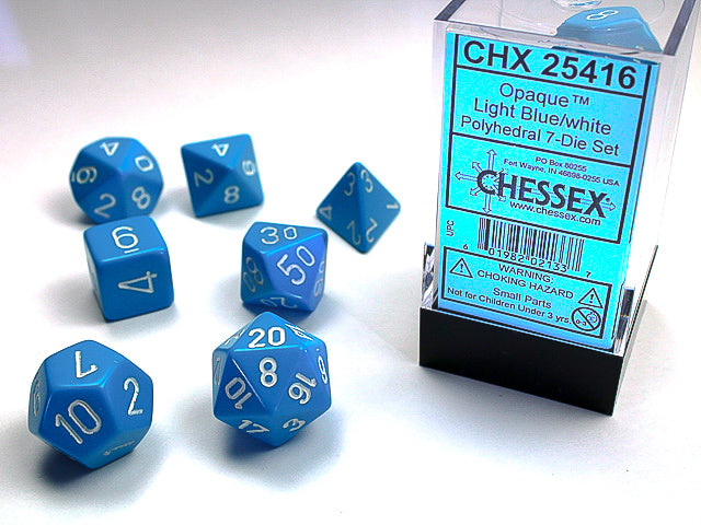 Image of Chessex Opaque - Light Blue/White - 7 Dice Set