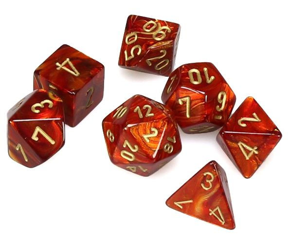 Image of Mini Scarab (Scarlet/Gold) - Mini Polyhedral 7-Die Set