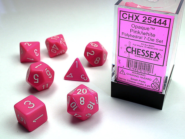 Image of Chessex Opaque - Pink/White - 7 Dice