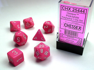 Chessex Opaque - Pink/White - 7 Dice