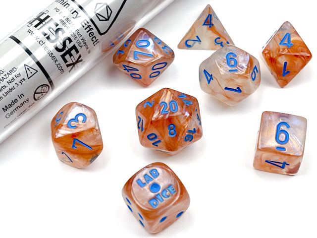 Image of Chessex Borealis - Rose Gold/Light Blue - 7 Dice