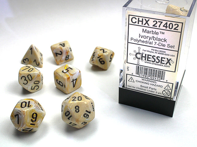 Image of Chessex Marble - Ivory/Black - 7 Dice Set