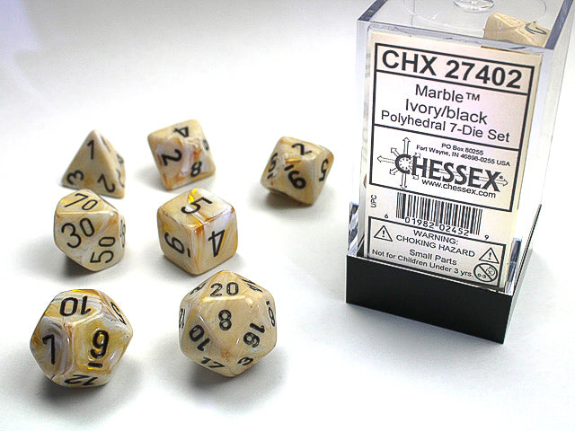 Chessex Marble - Ivory/Black - 7 Dice Set