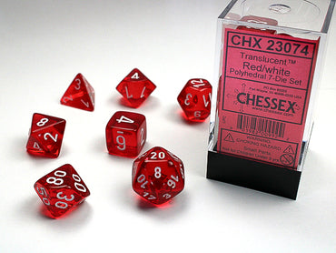 Chessex Translucent - Red/White - 7 Dice