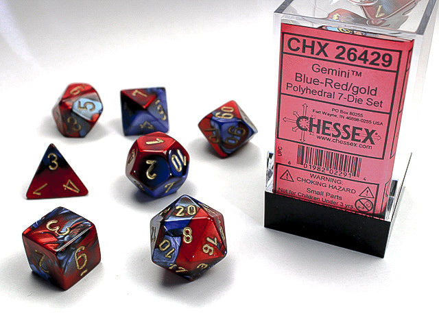 Chessex Gemini - Blue-Red/gold - 7 Dice Set
