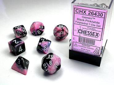 Chessex Gemini - Black-Pink/White - 7 Dice Set