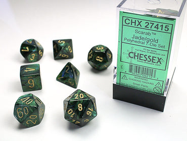Chessex Scarab - Jade/Gold - 7 Dice Set