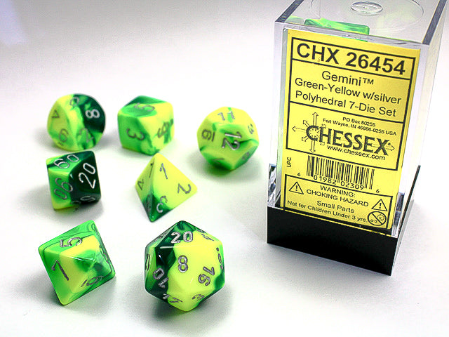 Image of Chessex Gemini - Green-Yellow/Silver - 7 Dice