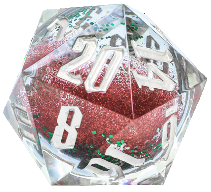 54mm D20 Snow Globe - Silver Ink/Red/Green Glitter