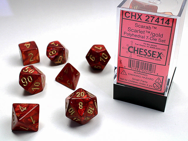 Image of Chessex Scarab - Scarlet/Gold - 7 Dice Set