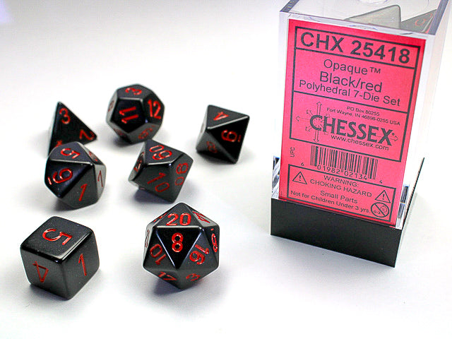 Image of Chessex Opaque - Black/Red - 7 Dice Set