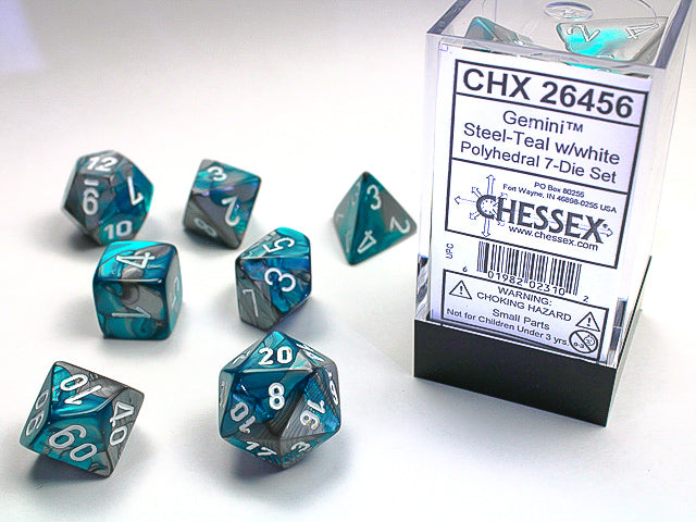 Image of Chessex Gemini - Steel-Teal/White - 7 Dice