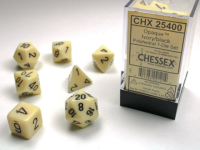 Image of Chessex Opaque - Ivory/Black - 7 Dice