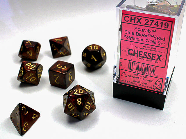 Image of Chessex Scarab - Blue Blood/Gold - 7 Dice Set
