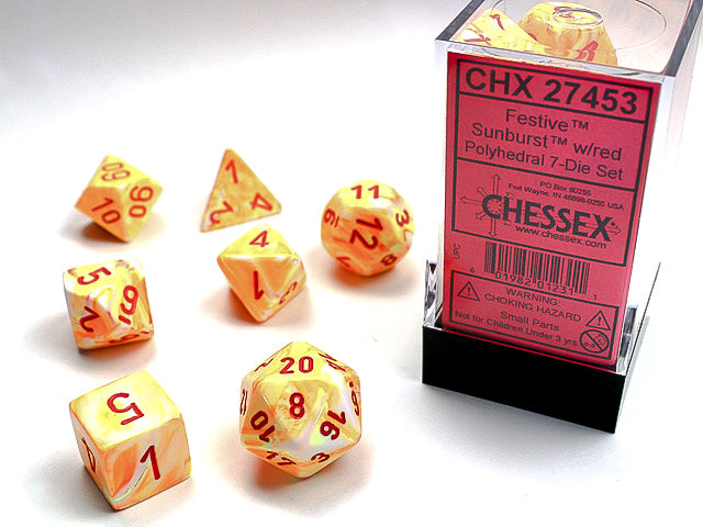 Image of Chessex Festive - Sunburst w/Red - 7 Dice
