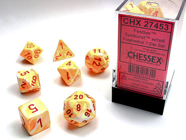 Chessex Festive - Sunburst w/Red - 7 Dice