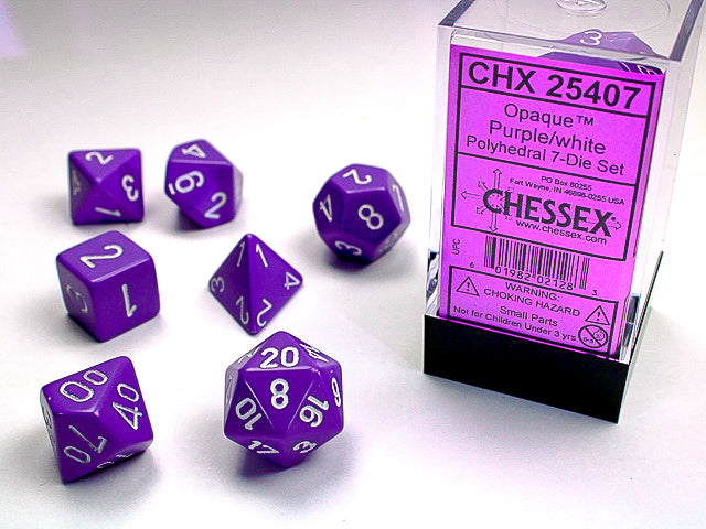 Image of Chessex Opaque - Purple/White - 7 Dice Set
