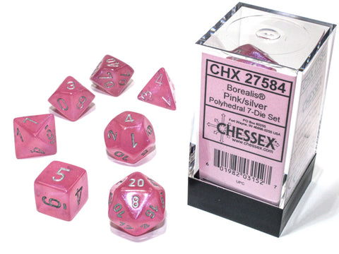Chessex Borealis - Pink/Silver Luminary Effect - 7 Dice