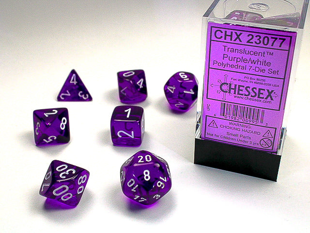 Image of Chessex Translucent - Purple/White - 7 Dice